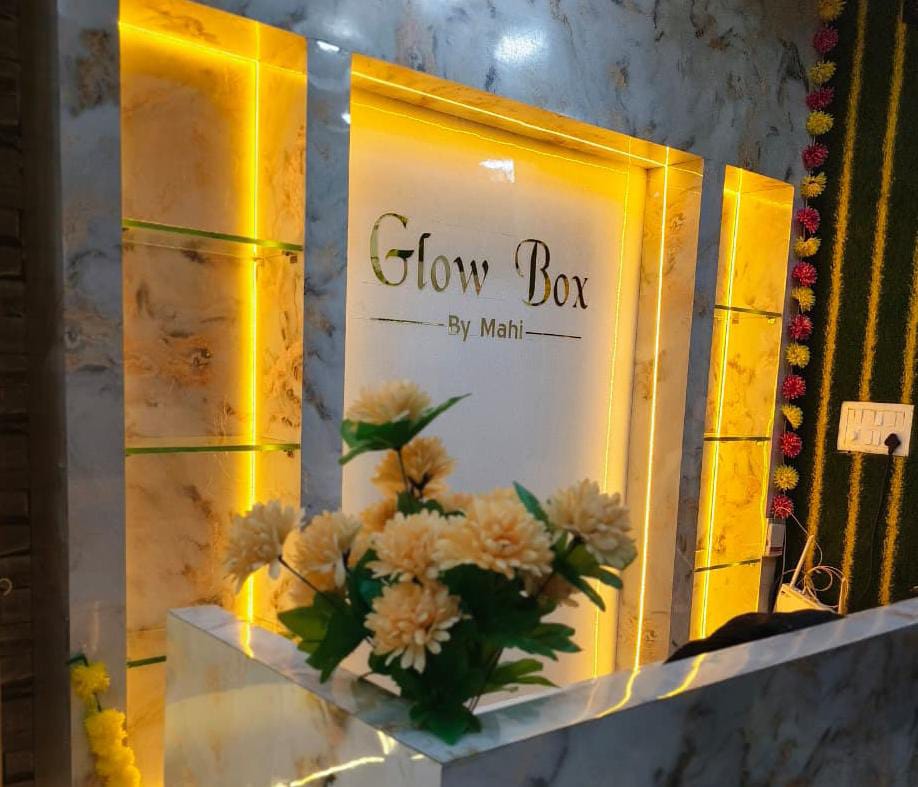 Luxury salon interior with warm gold lighting